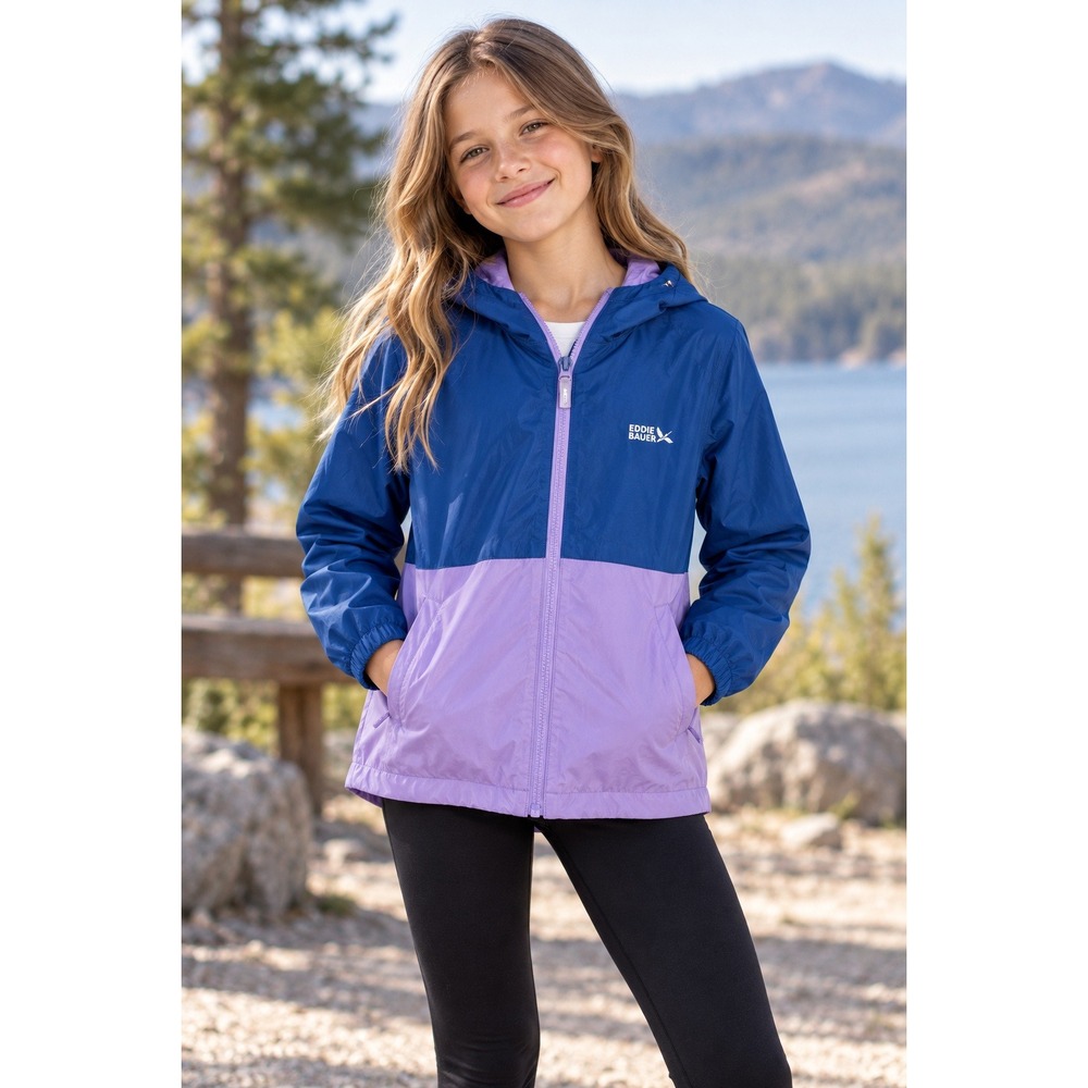 Eddie Bauer‎ Kids Jacket Large 14 16 Blue Purple Hooded Windbreaker Lightweight